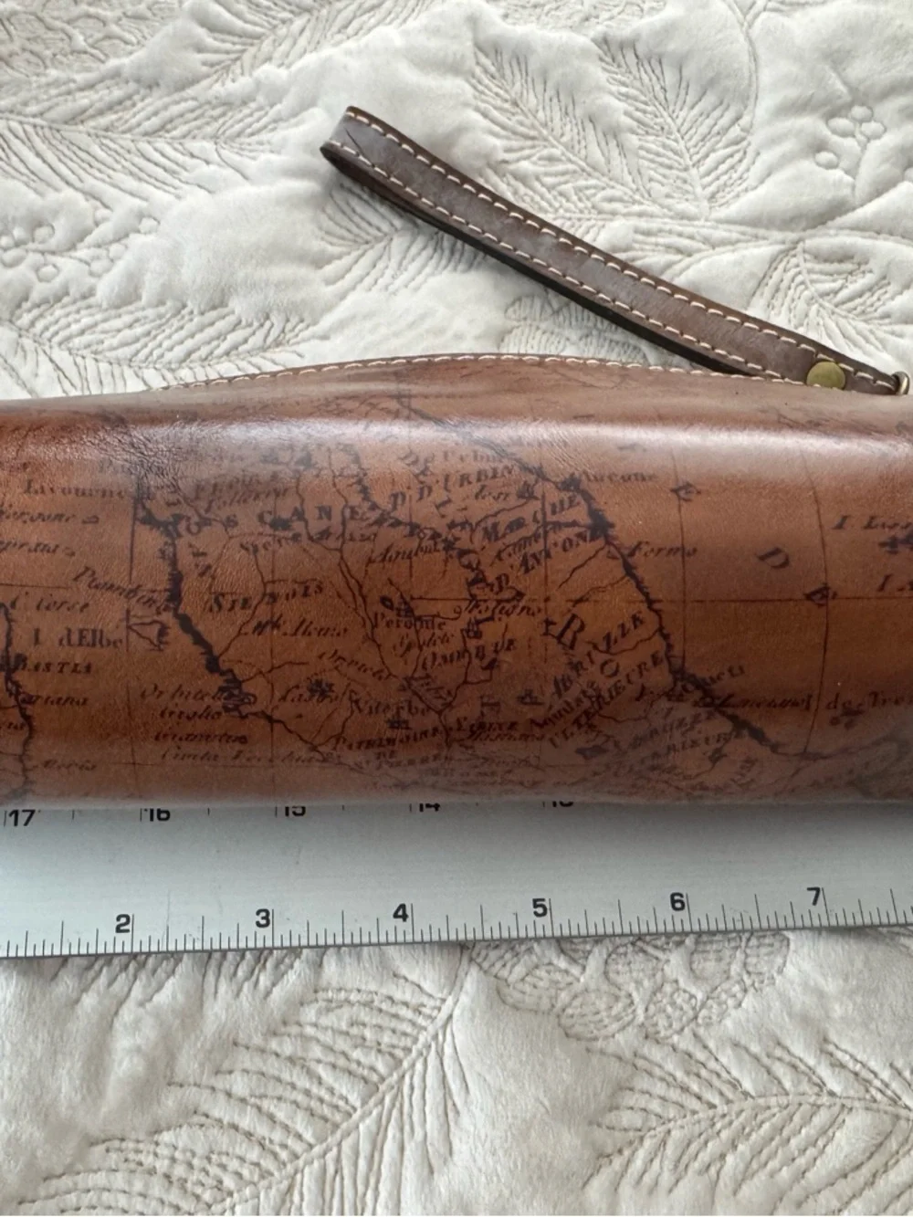 Patricia Nash Brown Leather Travel Toiletry Pouch with Map Print - Picture 5 of 9